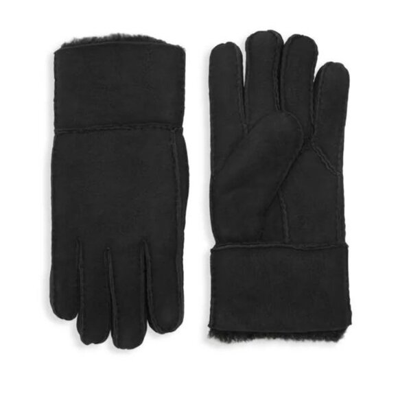SURELL Genuine Shearling Lined GLOVES Size M Black Suede Sheepskin Fur NEW $110 - Picture 1 of 7